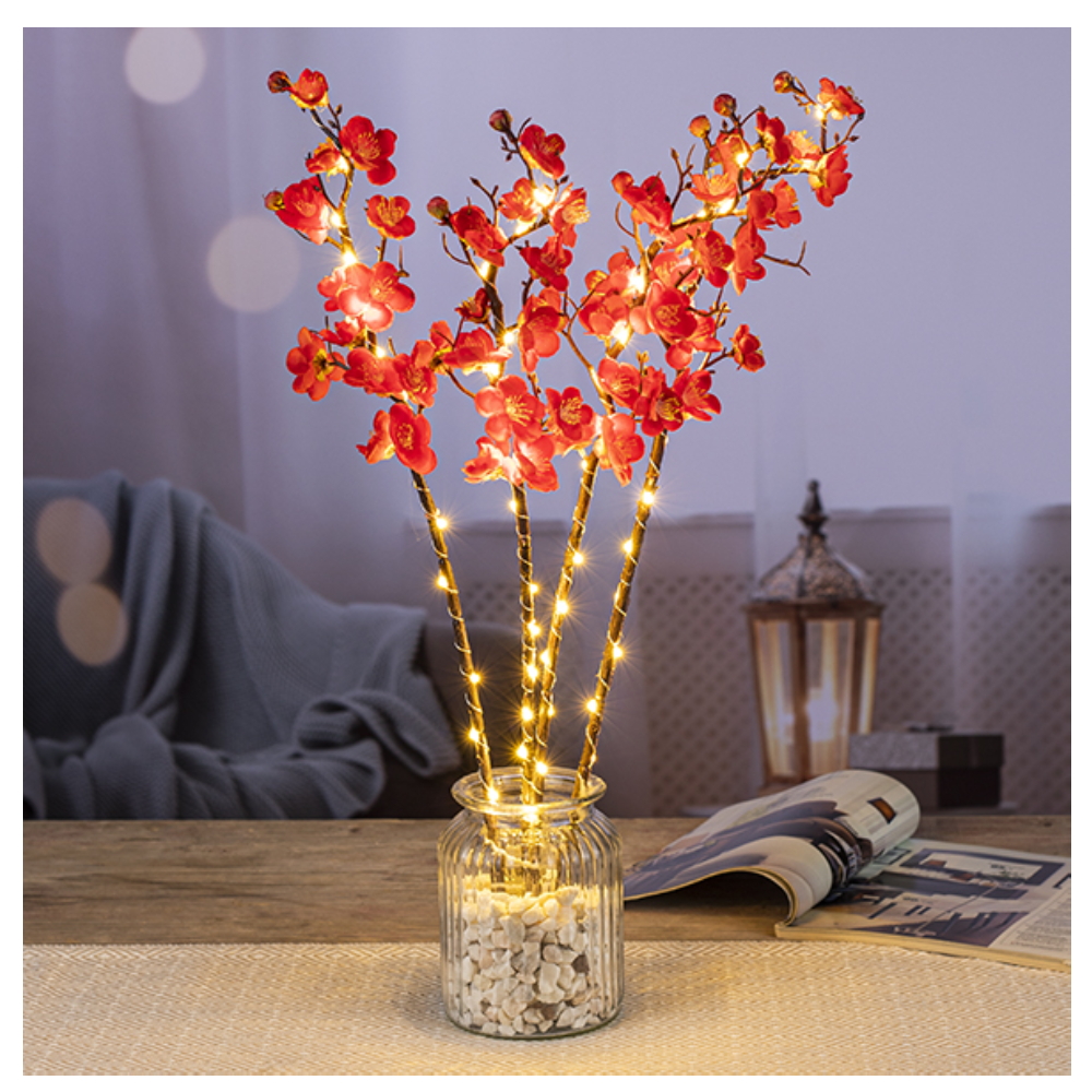 4 Světelné větvičky s květy 54 cm 60 mini LED teplé světlo na baterie