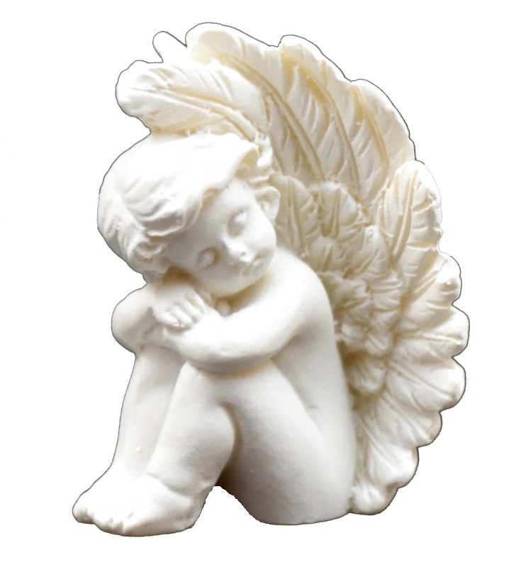 Sedící a spící andělíček 6 x 4,5 x 4 cm levý bílý polyresin